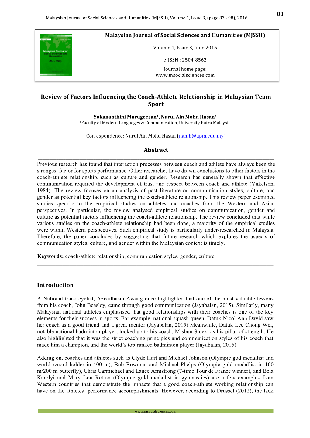 Review of Factors Influencing the Coach-Athlete Relationship in Malaysian Team Sport