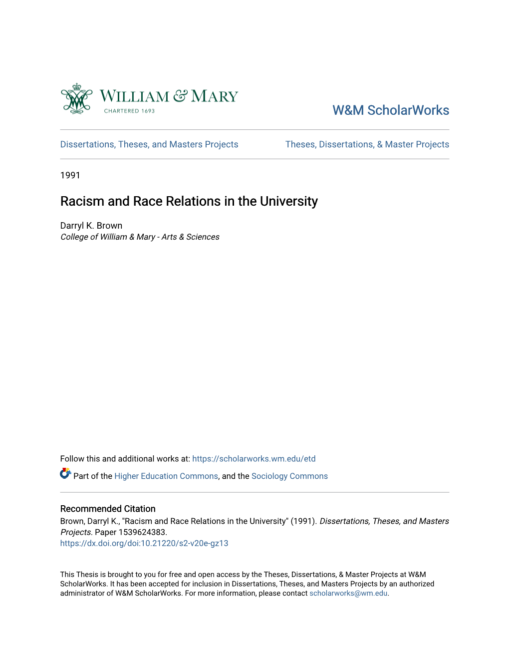 Racism and Race Relations in the University