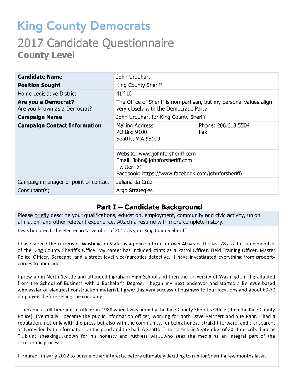 2017 Candidate Questionnaire County Level