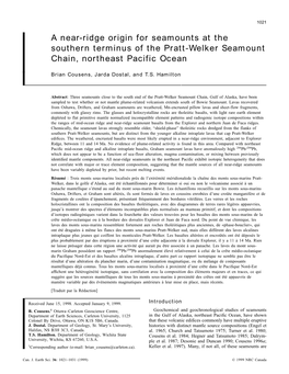 A Near-Ridge Origin for Seamounts at the Southern Terminus of the Pratt-Welker Seamount Chain, Northeast Pacific Ocean