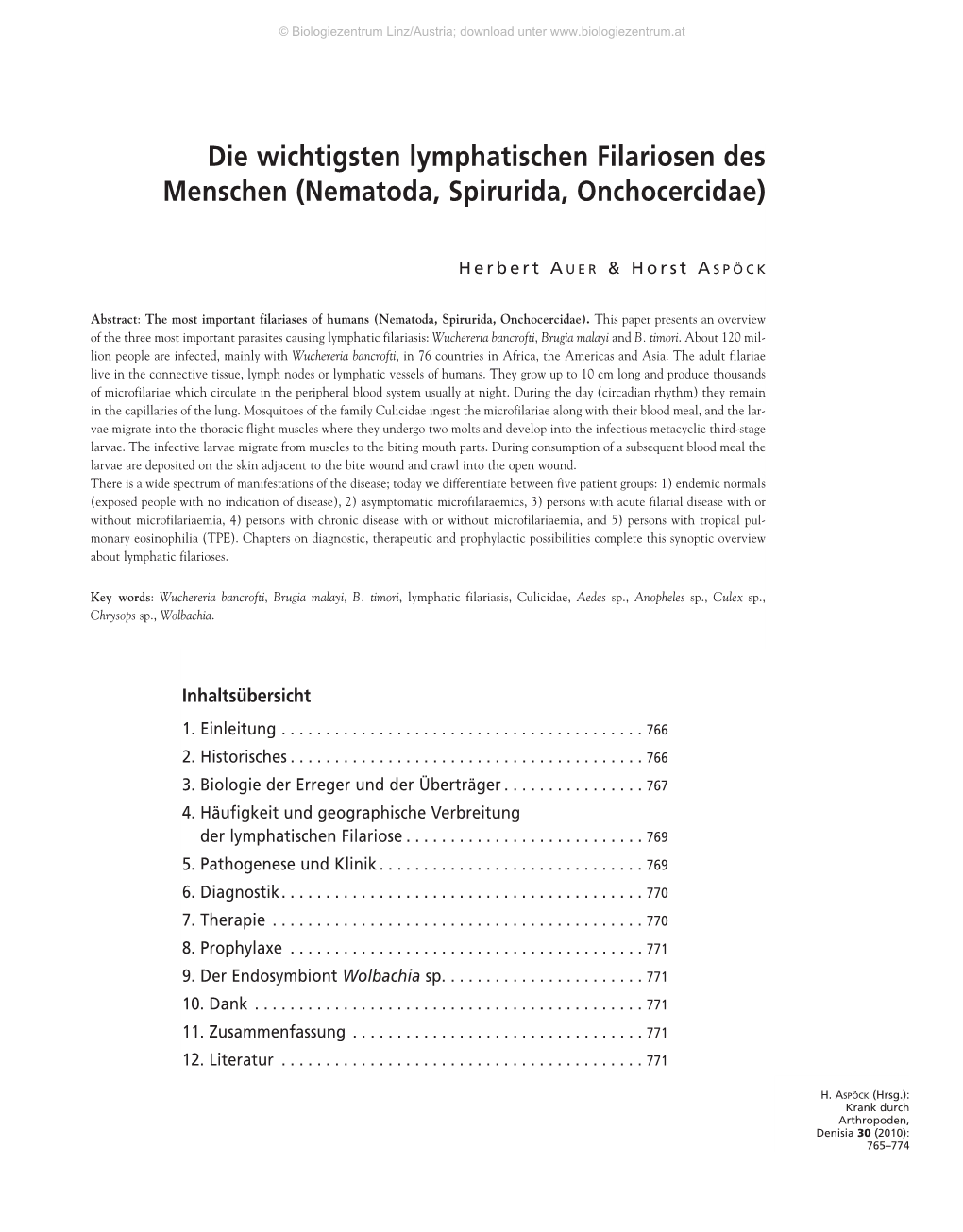 Die Wichtigsten Lymphatischen Filariosen Des Menschen (Nematoda, Spirurida, Onchocercidae)