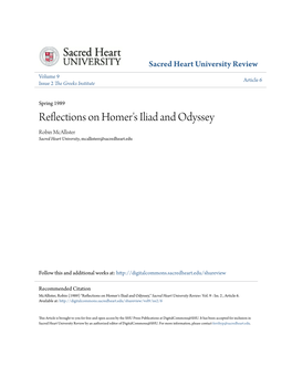 Reflections on Homer's Iliad and Odyssey Robin Mcallister Sacred Heart University, Mcallisterr@Sacredheart.Edu