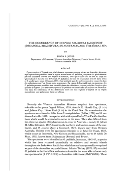 The Occurrence of Ocypode Pallidula Jacquinot (Decapoda, Brachyura) in Australia and the Coral Sea