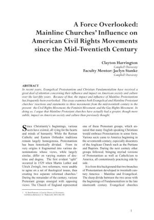 Mainline Churches' Influence on American Civil Rights Movements