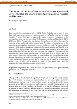 The Impact of South African Supermarkets on Agricultural Development in the SADC: a Case Study in Zambia, Namibia and Botswana