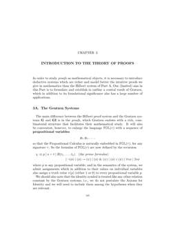 INTRODUCTION to the THEORY of PROOFS 3A. the Gentzen