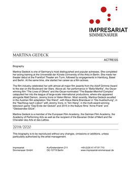 Martina Gedeck 2019/2020