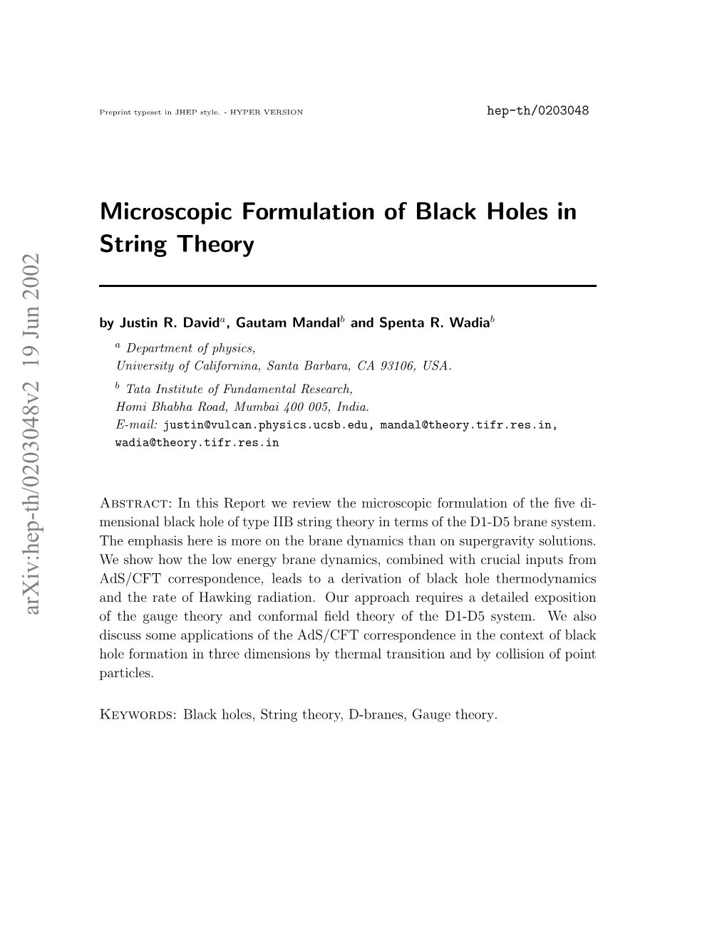 Microscopic Formulation of Black Holes in String Theory