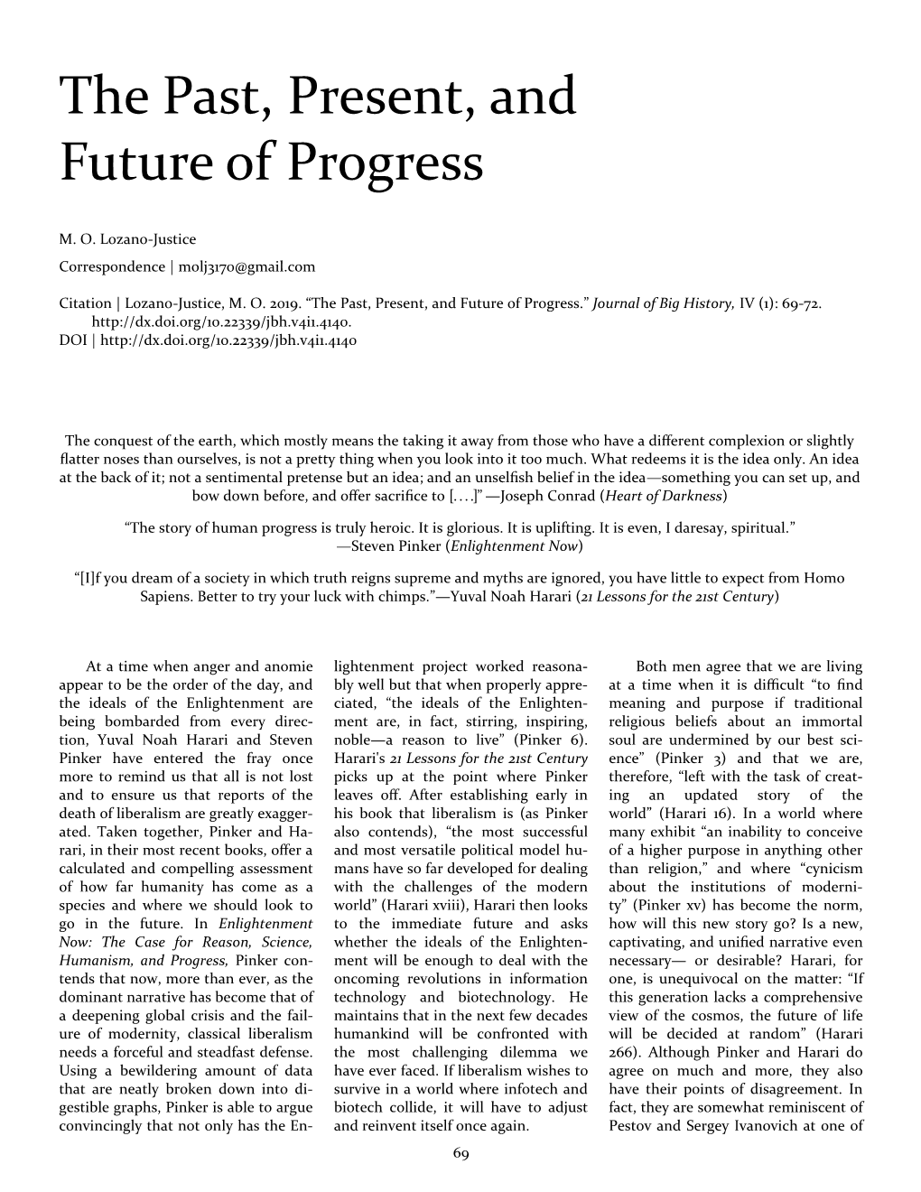 The Past, Present, and Future of Progress