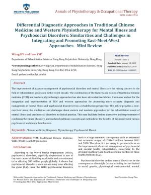 Differential Diagnostic Approaches in Traditional Chinese Medicine and Western Physiotherapy for Mental Illness and Psychosocial Disorders