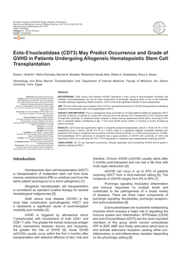 Nucleotidase (CD73) May Predict Occurrence and Grade of GVHD in Patients Undergoing Allogeneic Hematopoietic Stem Cell Transplantation