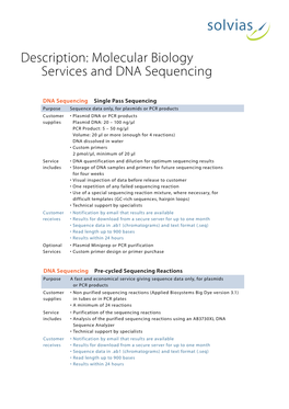 Description: Molecular Biology Services and DNA Sequencing