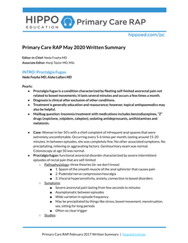 Primary Care RAP May 2020 Written Summary