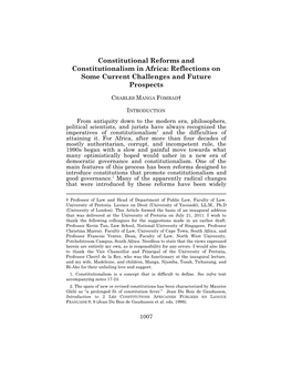 Charles Manga Fombad, Constitutional Reforms And