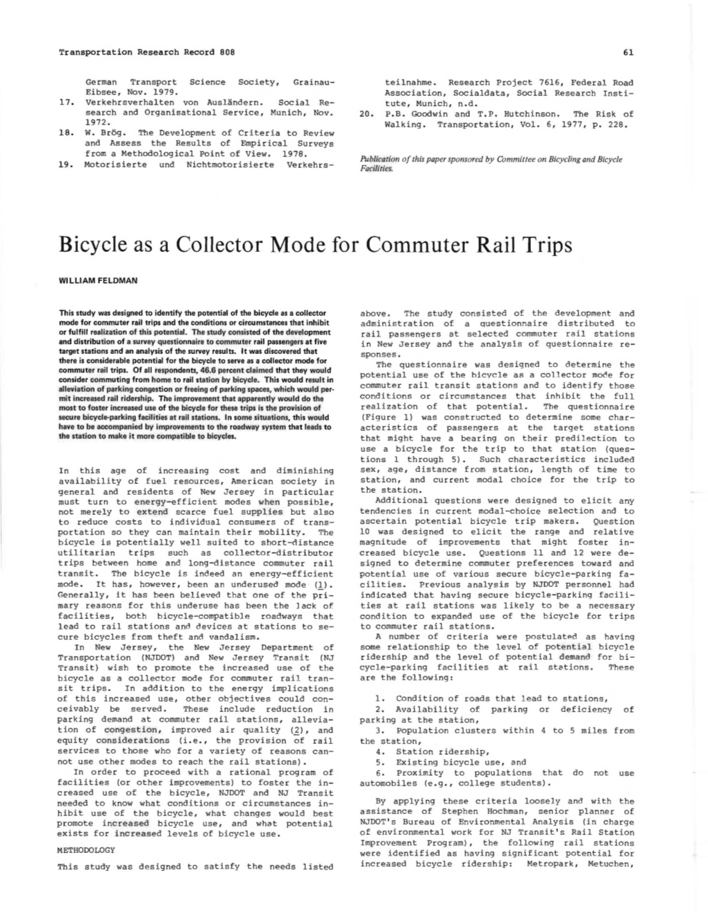 Bicycle As a Collector Mode for Commuter Rail Trips