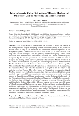 Islam in Imperial China: Sinicization of Minority Muslims and Synthesis of Chinese Philosophy and Islamic Tradition