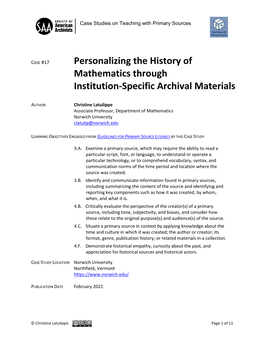 Personalizing the History of Mathematics Through Institution-Specific Archival Materials