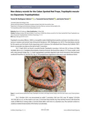 New Dietary Records for the Cuban Spotted Red Trope, Tropidophis Macula- Tus (Squamata: Tropidophiidae)