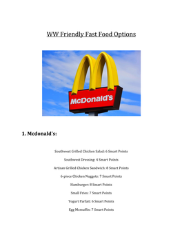 WW Friendly Fast Food Options