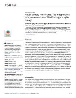 Not So Unique to Primates: the Independent Adaptive Evolution of TRIM5 in Lagomorpha Lineage