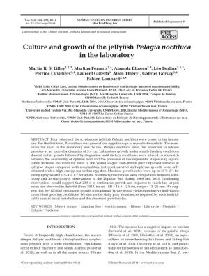 Culture and Growth of the Jellyfish Pelagia Noctiluca in the Laboratory