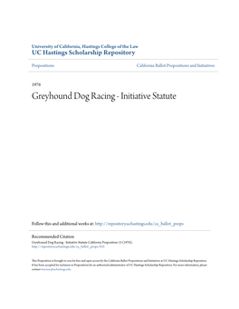 Greyhound Dog Racing - Initiative Statute