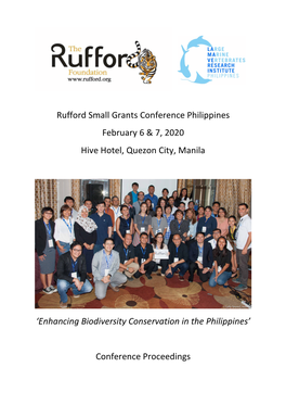 Rufford Small Grants Conference Philippines February 6 & 7, 2020 Hive Hotel, Quezon City, Manila