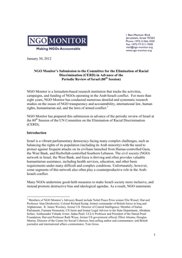 1 January 30, 2012 NGO Monitor's Submission to the Committee For