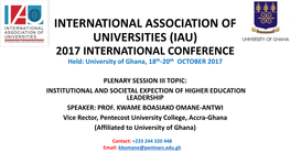 University of Ghana, 18Th-20Th OCTOBER 2017