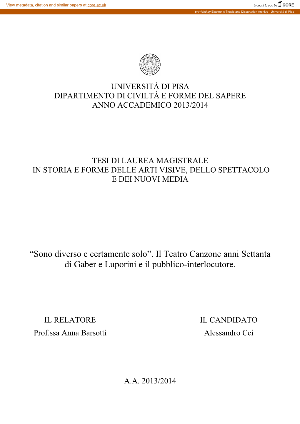 Il Teatro Canzone Anni Settanta Di Gaber E Luporini E Il Pubblico-Interlocutore