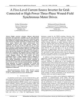 A Five-Level Current-Source Inverter for Grid- Connected Or High-Power Three-Phase Wound-Field Synchronous Motor Drives