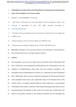 Symbiodiniaceae Conduct Under Natural Bleaching Stress During Advanced Gametogenesis