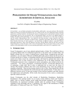 Philosophy of Swami Vivekananda and Sri Aurobindo – a Critical Analysis
