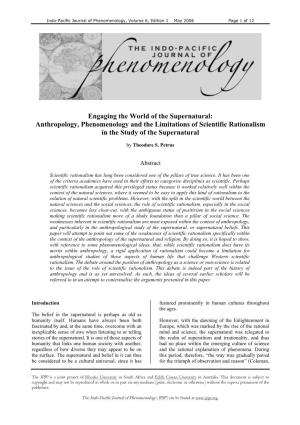 Engaging the World of the Supernatural: Anthropology, Phenomenology and the Limitations of Scientific Rationalism in the Study of the Supernatural