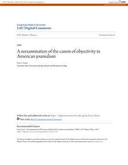 A Reexamination of the Canon of Objectivity in American Journalism Les L