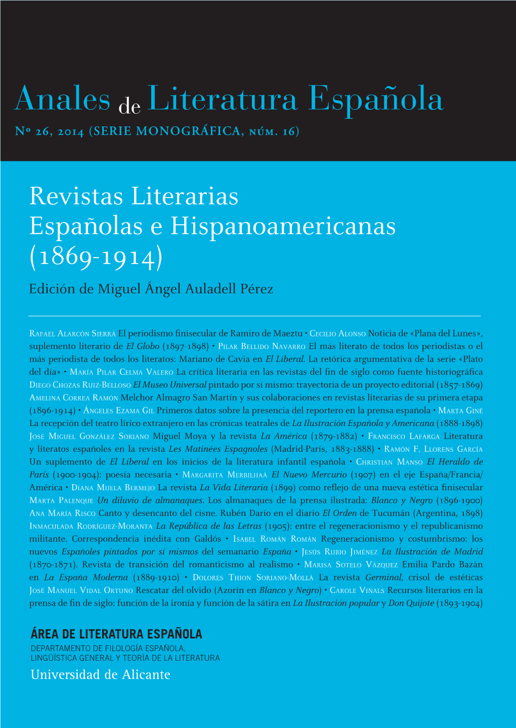 Anales De Literatura Española. Núm. 26, 2014