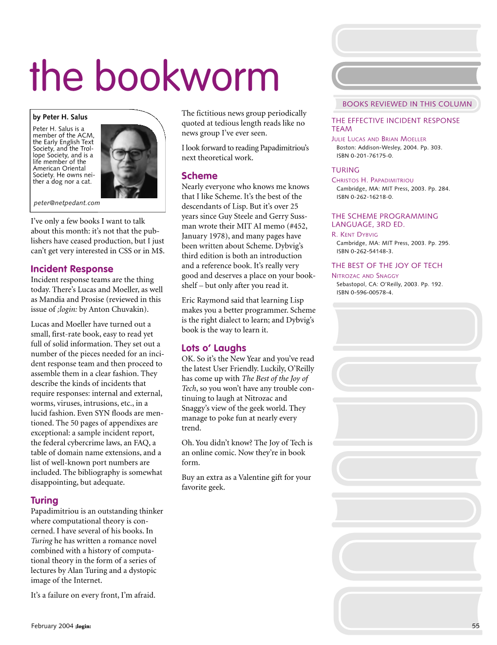 The Bookworm BOOKS REVIEWED in THIS COLUMN by Peter H