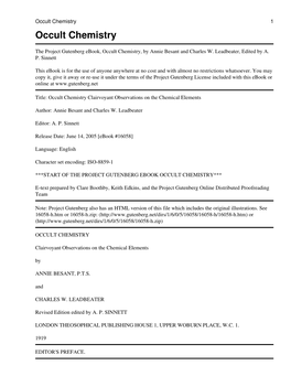 Occult Chemistry, by Annie Besant and Charles W
