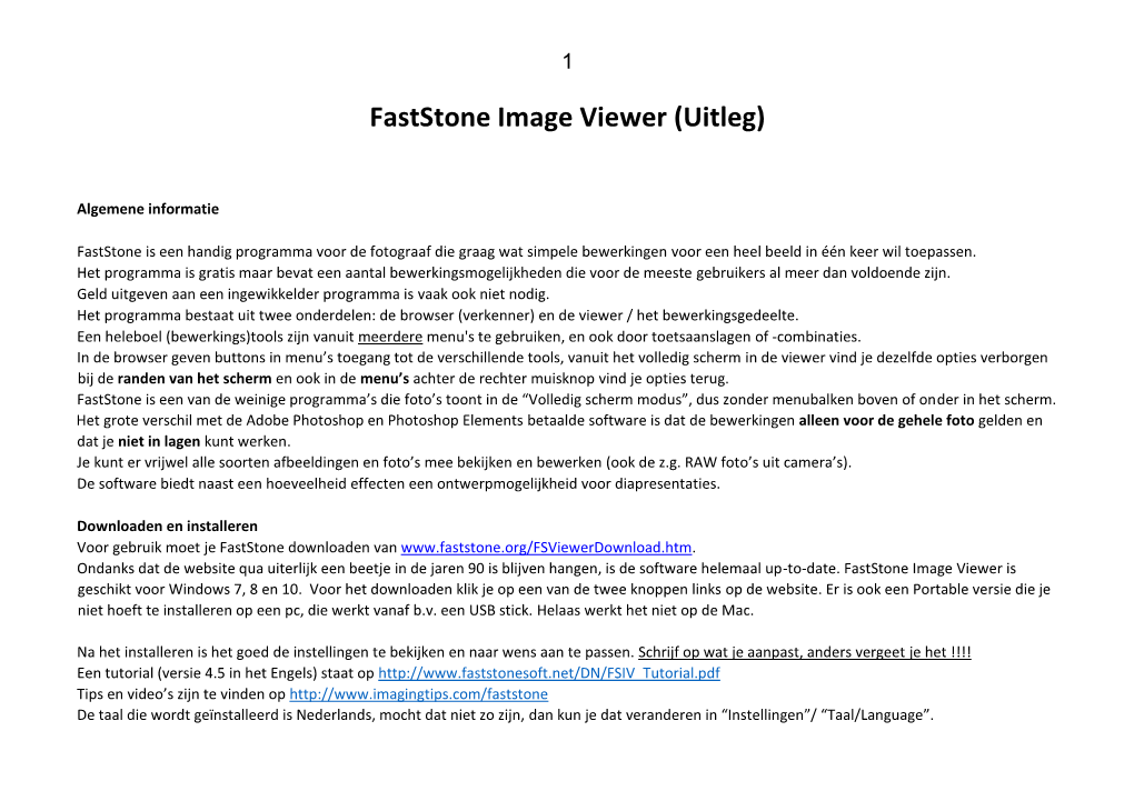 Faststone Image Viewer (Uitleg)