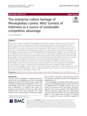 The Enterprise Culture Heritage of Minangkabau Cuisine, West Sumatra of Indonesia As a Source of Sustainable Competitive Advantage Annisa Mardatillah
