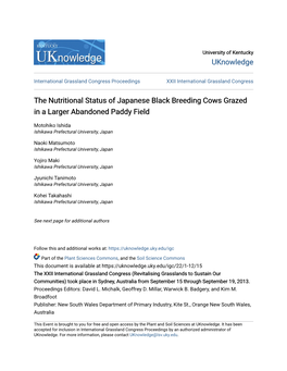 The Nutritional Status of Japanese Black Breeding Cows Grazed in a Larger Abandoned Paddy Field