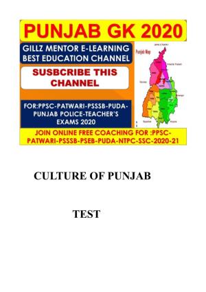 Culture of Punjab Test