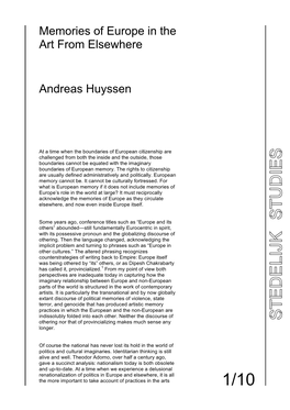 Memories of Europe in the Art from Elsewhere Andreas Huyssen