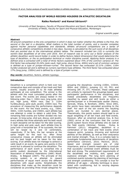 Factor Analysis of Orld Record Holders in Athletic Decathlon Sport Science 10