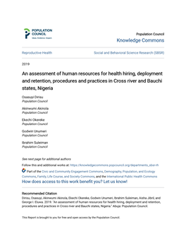 An Assessment of Human Resources for Health Hiring, Deployment and Retention, Procedures and Practices in Cross River and Bauchi States, Nigeria