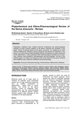 Phytochemical and Ethno-Pharmacological Review of the Genus Araucaria – Review