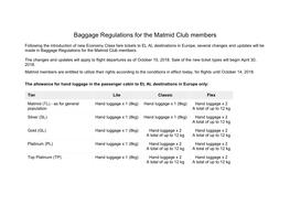 Baggage Regulations for the Matmid Club Members