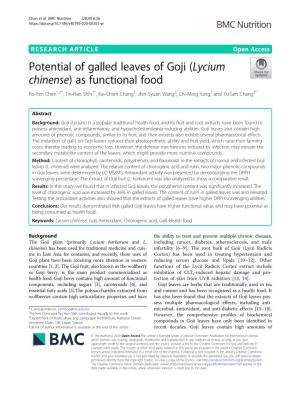Potential of Galled Leaves of Goji (Lycium Chinense) As Functional Food
