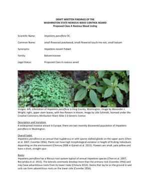 DRAFT WRITTEN FINDINGS of the WASHINGTON STATE NOXIOUS WEED CONTROL BOARD Proposed Class a Noxious Weed Listing