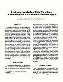 Preliminary Analysis of Color Variations of Sand Deposits in the Western Desert of Egypt